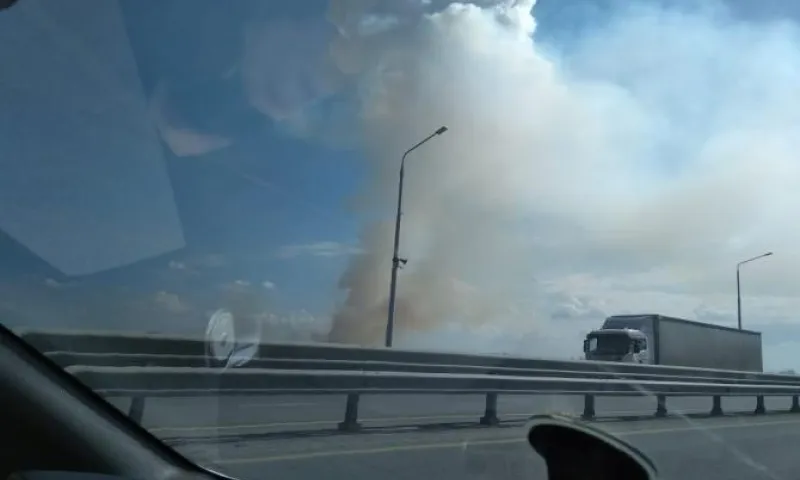 Фото: луга с сухой травой горят около Барнаула